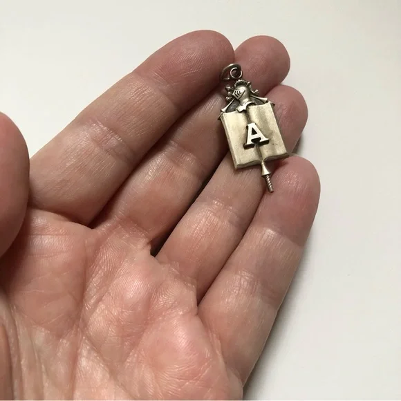 Vintage silver metal school lavaliere style pendant knight helmet letter A - Picture 3 of 9